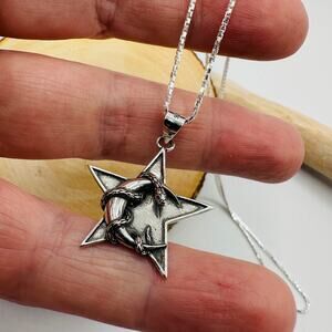 Sterling Silver Snake Moon Star Pendant Necklace